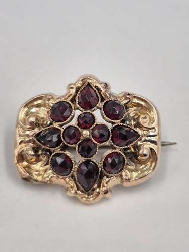 Biedermeier granat brosche 585 - biedermeier,