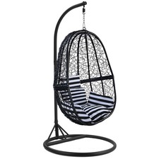 Luxus Hängesessel FUN Gestell Schwarz mit Korb Schwarz und Kissen SW Gestreift