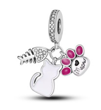 Charms Anhänger Silber 925 für Pandora Armband Katze Fisch Pfote Haustier Liebe