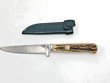 Wilh. Weitersbach Solingen Jagdmesser mit Scheide Hirschhorn Sägezahn Handarbeit