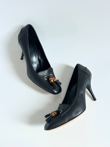 Gucci black leather bamboo - leather,