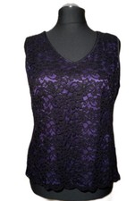 Satin-Spitzentop, Gerry Weber, Lila mit schwazer Spitze, Größe L