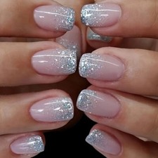 24 Stück künstliche Fingernägel Press on Kunstnägel P22 rosa Spitzen Glitzer