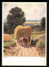 Künstler-AK Paul Hey: Erntewagen auf einem Feldweg 