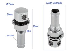 Edelstahl Entlüftung Schlauchstutzen Ø 16mm Überlauf Schraube M18