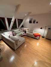 Wohnlandschaft Elio (U-Form) 300x185 cm Cord Beige mit Hocker