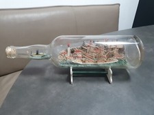 Buddelschiff, 3 MASTER, MIT STÄNDER, RARITÄT, ANTIK, 32 cm Lang, circa 1930