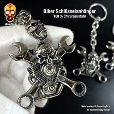 Biker Schlüsselanhänger - Edelstahl Schädel Totenkopf Anhänger Harley Ring Skull