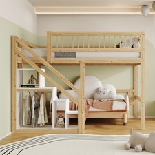 Hochbett Kinderbett 140x200 aus massiv kieferholz Stockbett mit Stauraumtreppen