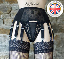 14 Riemen Luxus Spitze vorne Hosenträger Gürtel schwarz (Strumpfband Gürtel) NYLONZ 🙂 🙂 UK Made