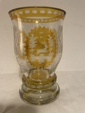 Böhmen Bleikristall Glas Pokal Vase gelb ca. 14,5 cm Überfangglas Egermann