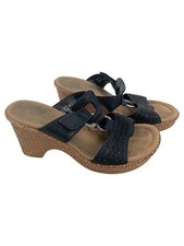 Rieker Sandalen Damen Größe 36 Schwarz Komfortabel Keilabsatz Strasssteine