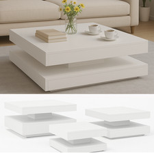 Moderner weißer drehbarer Couchtisch 360° drehbar quadratisch Wohnzimmermöbel