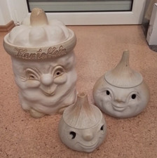 3er-Set Kartoffeltopf, Zwiebeltopf, Knoblauchtopf Keramik