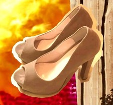 Pumps , High Heels,  Peep Toe ,  Hellbraun- Beige , Samtig, Absatz 14 cm, Gr.39