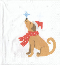 3 Lunch Papier Servietten Napkins (F6-14) Hund mit Schneeflocke