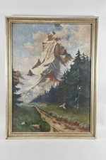 H98Q02- Gemälde Landschaft Matterhorn signiert H Hellwig 1939