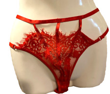 "Hunkemöller"Brazil Slip Panty Dessous Lingerie rot Glitzer Spitze Netz Gr.L Neu