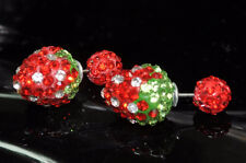 Doppel Erdbeere Perlen Ohrstecker Ohrringe Shamballa Ohrschmuck Kugel rot grün