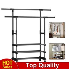 Fahrbarer Doppelstangen-Kleiderständer, Schwarz, für flexible Aufbewahrung