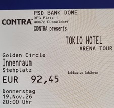 Tickets TOKIO HOTEL Düsseldorf 19.11.26 Golden Circle Stehplatz Eintrittskarten
