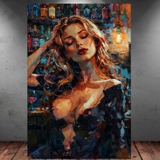 LEINWAND BILD ER XXL ABSTRAKT FRAU EROTIK BAR WEIN SEXY BUNT WAND POSTER P1149