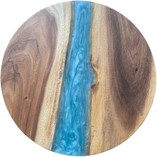 Epoxidharz Tischplatte River Table Rund Blau Walnuss Massivholz ø600x22mm