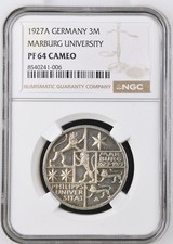 VALORIS Weimarer Republik 3 Mark Universität Marburg 1927 A NGC PF 64 Cameo