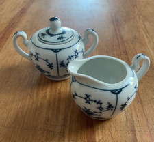 AH Original Hist. Porzellan Dresmer Blau Strohblume Milchkännchen, Zuckerdose