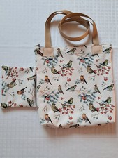 Tasche Softshell, wasserabweisend, Vögel, 33 x34 cm, Reißverschluss, Täschchen