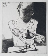 JOHANNES GRÜTZKE Original Radierung handsigniert Gefäßchirurg Griffelkunst 1988