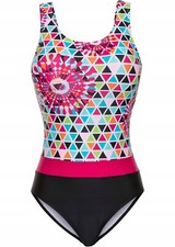 Badeanzug mit geometrischem Muster schwarz/türkis Gr. 36