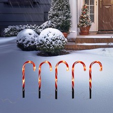 LED Zuckerstangen 38cm - 5er Set - Garten Deko Weihnachts Stecker Timer Batterie