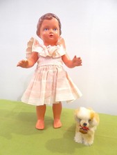 SCHILDKRÖT PUPPE "URSEL" 25 cm groß und ein HUND mit ECHTEM FELL 1960er JAHRE