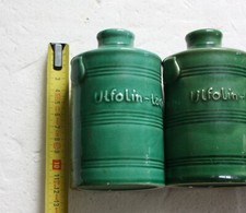 3 alte ‘Ulfolin Lacke’ Tongefässe Tontöpfe glasiert Vasen grün vintage