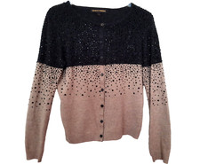 Clements Ribeiro Black -Jacke Strickjacke Schwarz/Beige Strass Gr M (12/38)-EDEL