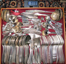 ca. 10 kg Silberschrott, Besteckteile 90/100g Versilberung, Konvolut ohne Messer