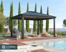 Pavillon Dallas B-Ware 12x14 Grau Gartenpavillon 422x360x296 cm Alu | Canopia