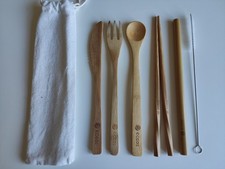 eccoz 6er Set Bambus Besteck + Reisetasche, wiederverwendbar, umweltfreundlich