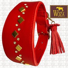 WOZA Premium Windhundhalsband Vollleder 24K Gold Vergoldet Soft Rindnappa HG82
