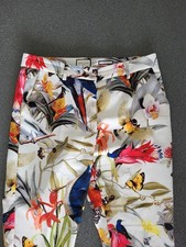 SEDUCTIVE ANNI  Stoff  Hose  Gr 38  Weiß Bunt Blumen Vögel Muster ,  Taschen