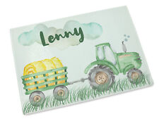 Schneidebrett Kinder Frühstücksbrett Glas Personalisiert Name Traktor Trecker 