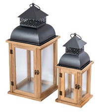 2er Set Laterne Braun Weiß