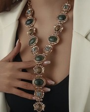 DEKORATIVE VINTAGE BOHO Y-COLLIER KETTE HARZELEMENTE BOHEMIAN SCHMUCK ALTGOLDEN