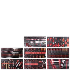 Werkzeugeinlagen Set für Werkzeugwagen 71015 gefüllt mit Werkzeug in 8 Einlagen