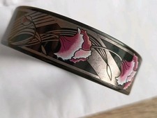 Armreif Michaela Frey Team, schwarz, Blumen Motiv, D 7 cm, Vintage 