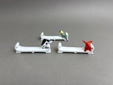 3 ART DECO Messerbänkchen Porzellan Tiere Hund Hase Wellensittich 20er Keramik