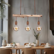 Pendelleuchte Hängelampe Holz Retro Deckenlampe Wohnzimmerlampe 3 flammig E27