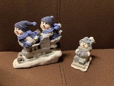 Schneemänner Dekofiguren 2 Stck klein blau/weiß 6 cm und 11 cm groß