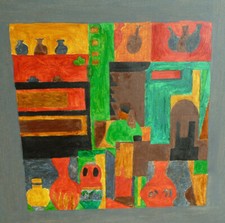 Stilleben sign. T.M.2008 abstrakt Gemälde Ölbild Ölgemälde Vasen Amphoren Kuba?